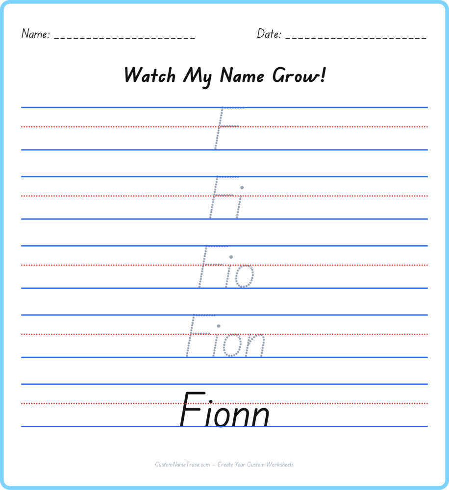 Free Fionn custom name tracing - pyramid free worksheet
