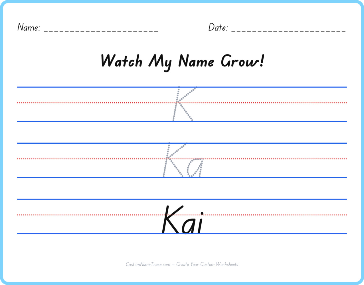 Free Kai custom name tracing - pyramid free worksheet