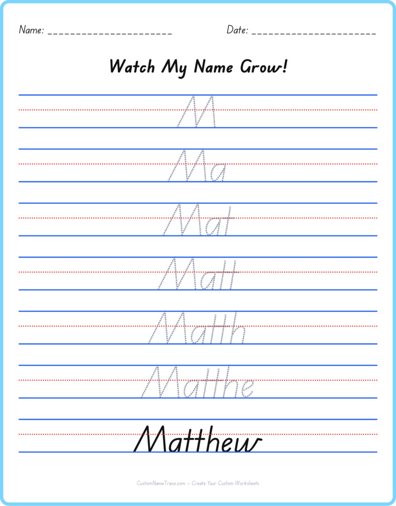 Free Matthew custom name tracing - pyramid free worksheet