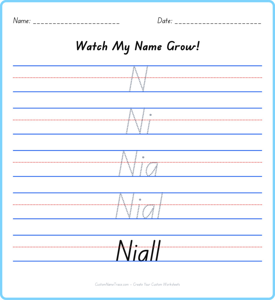 Free Niall custom name tracing - pyramid free worksheet