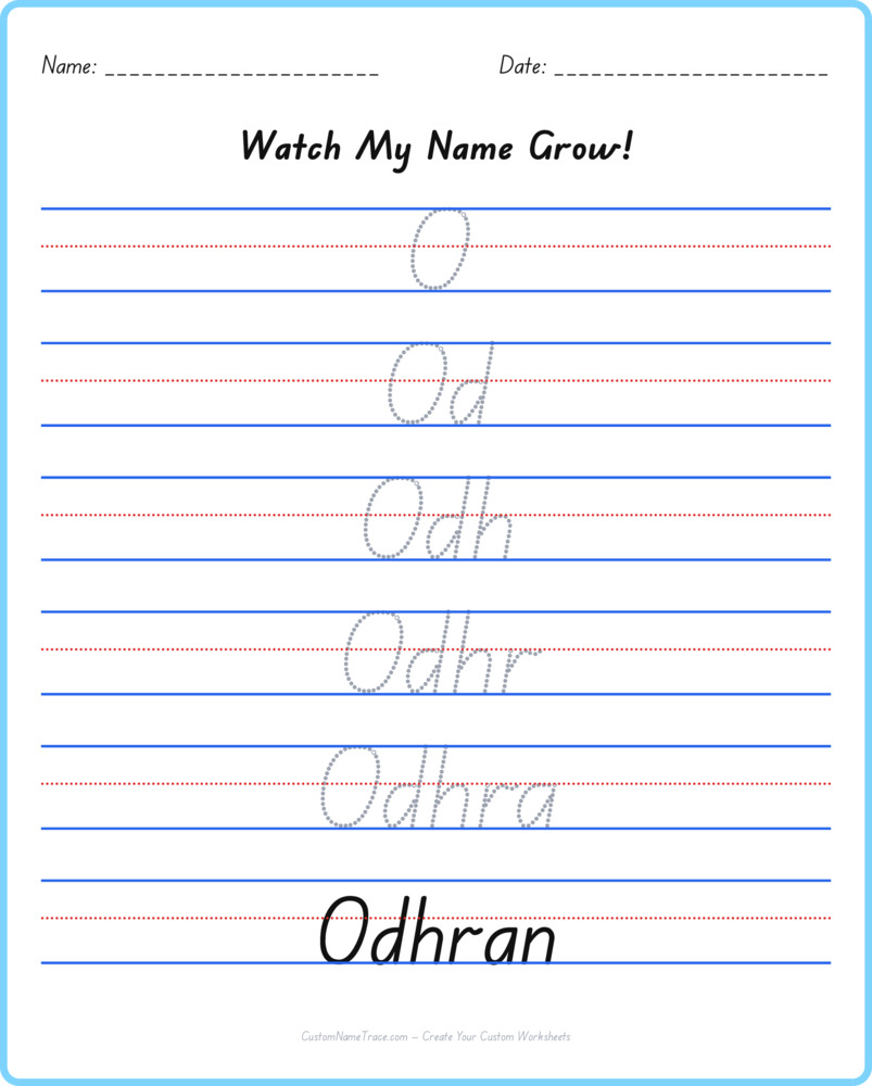 Free Odhran custom name tracing - pyramid free worksheet
