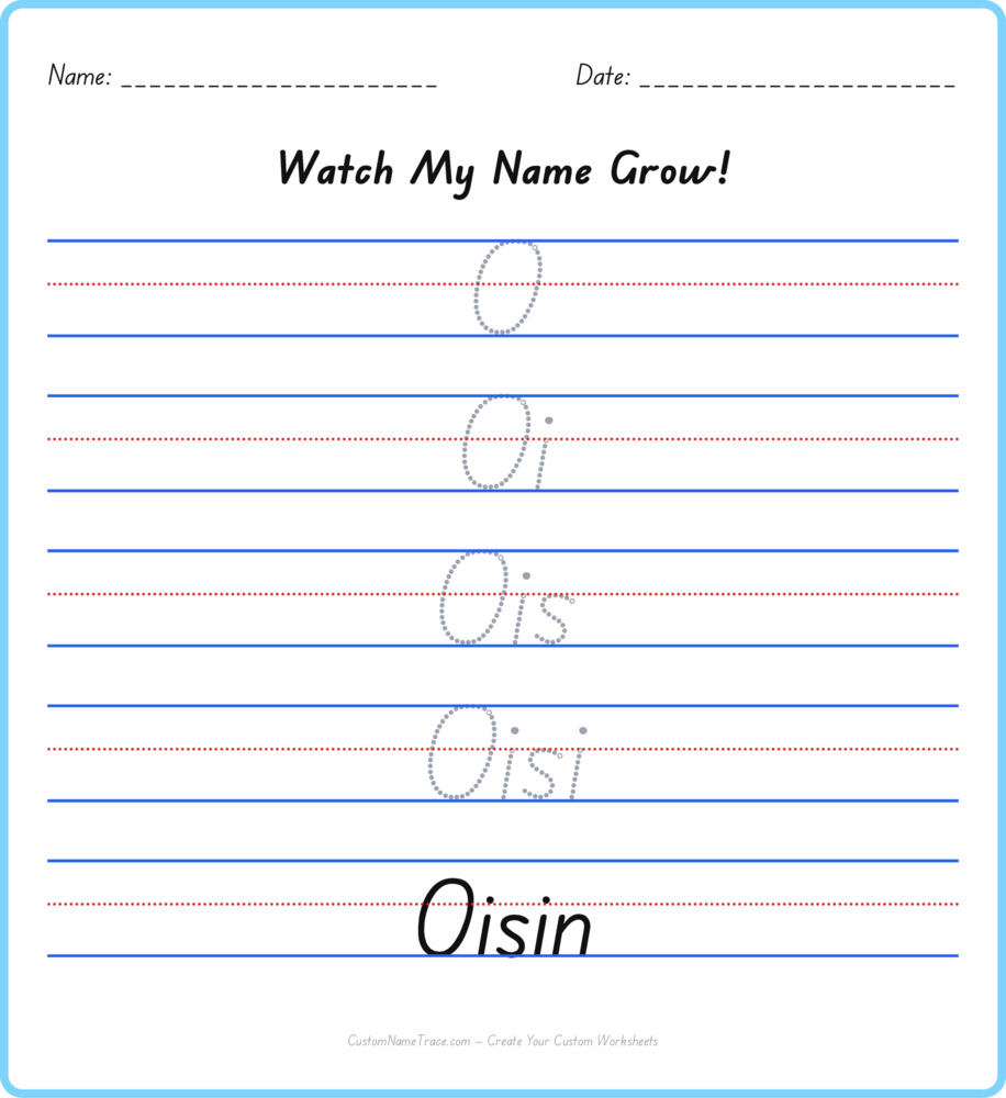 Free Oisin custom name tracing - pyramid free worksheet