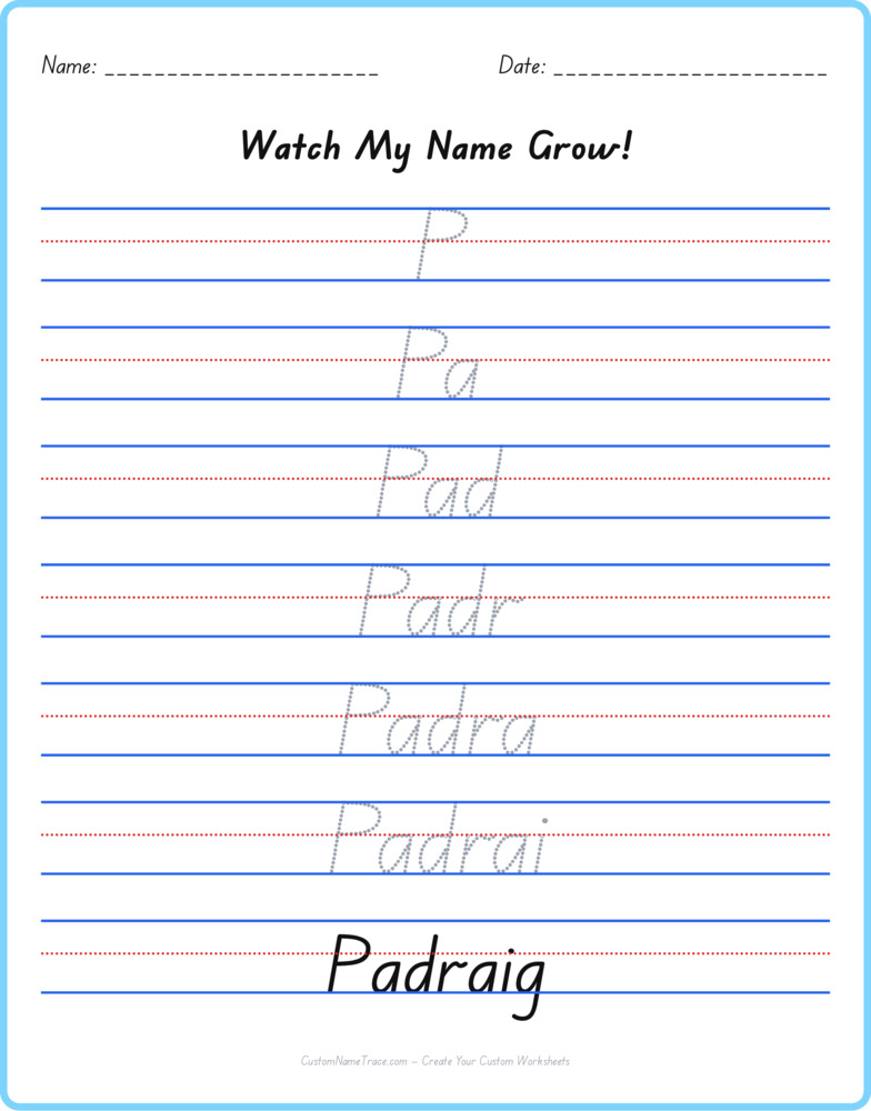 Free Padraig custom name tracing - pyramid free worksheet