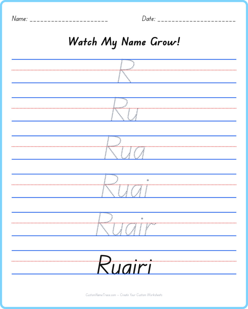 Free Ruairi custom name tracing - pyramid free worksheet