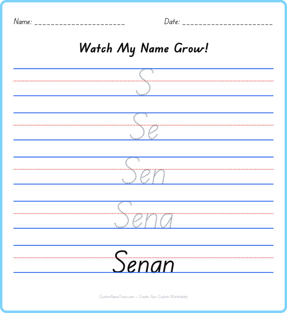 Free Senan custom name tracing - pyramid free worksheet