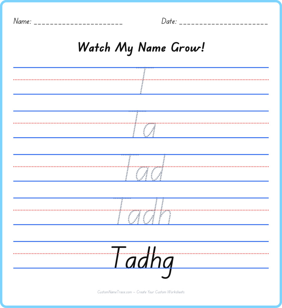 Free Tadhg custom name tracing - pyramid free worksheet