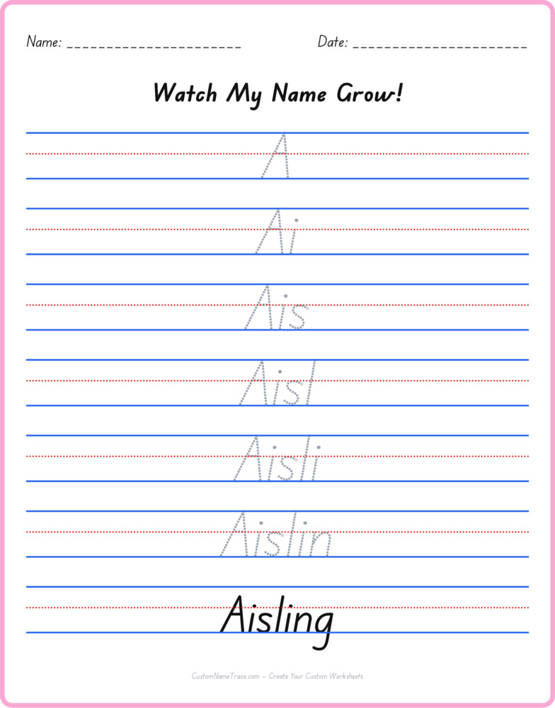 Free Aisling custom name tracing - pyramid free worksheet