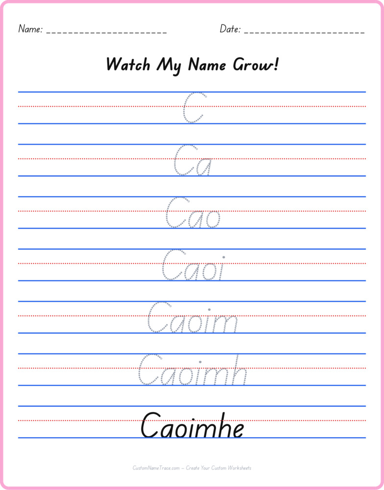 Free Caoimhe custom name tracing - pyramid free worksheet
