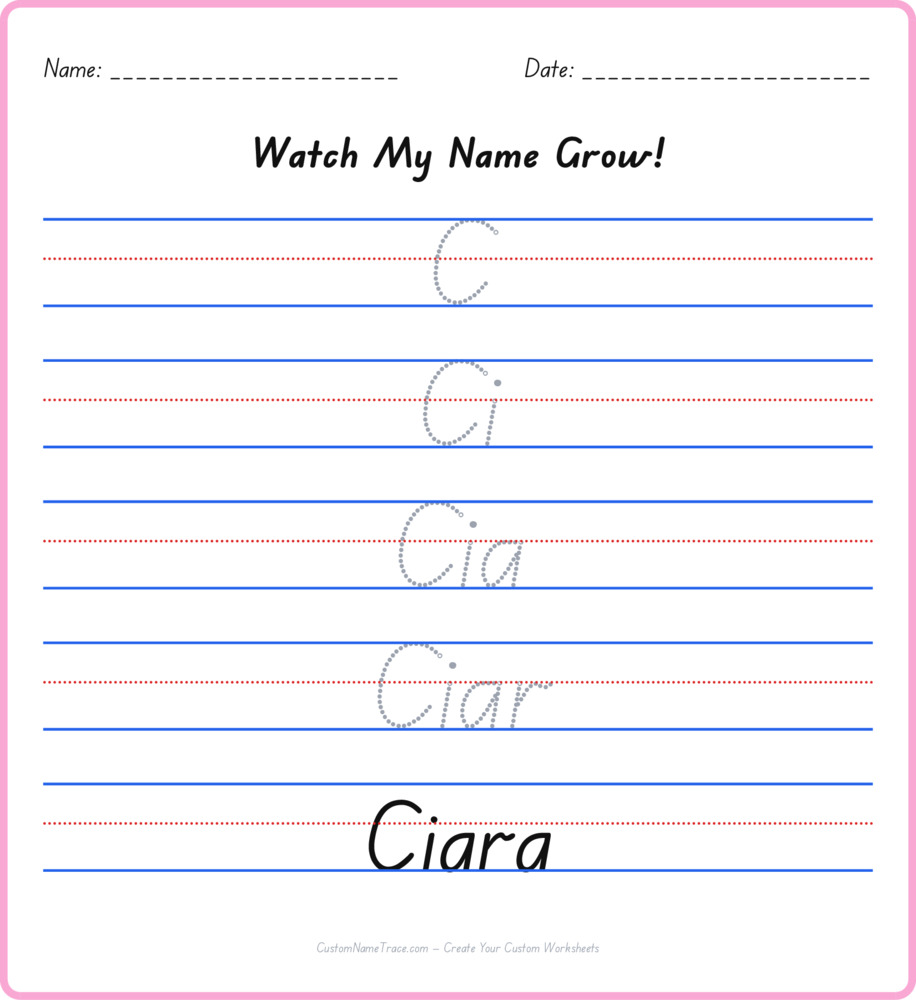Free Ciara custom name tracing - pyramid free worksheet