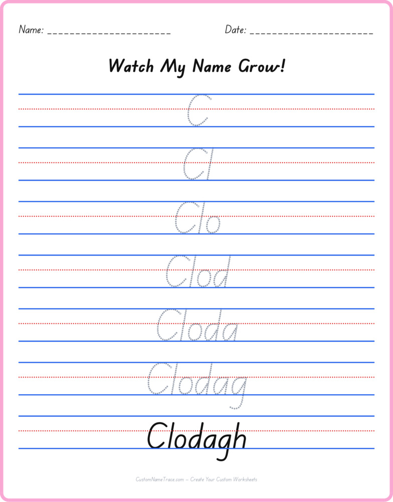 Free Clodagh custom name tracing - pyramid free worksheet