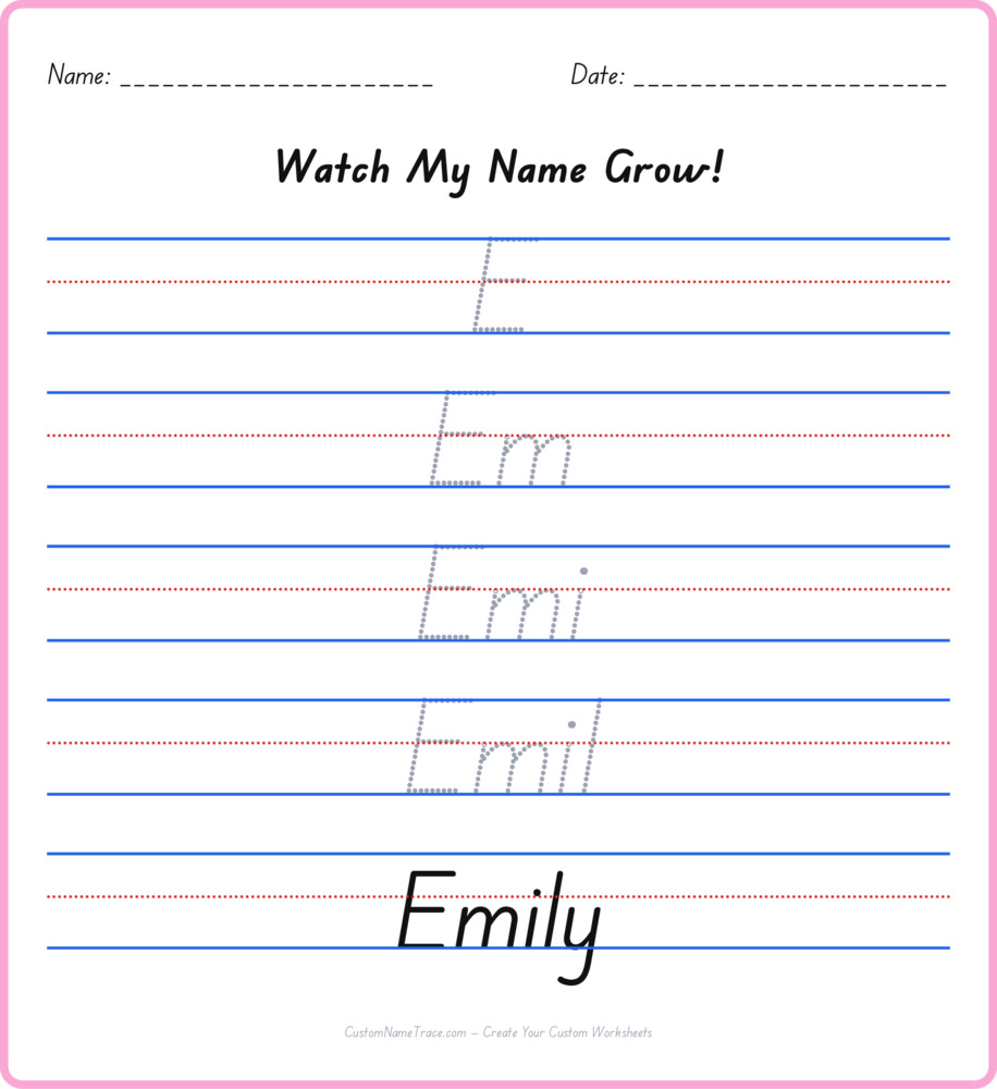 Free Emily custom name tracing - pyramid free worksheet