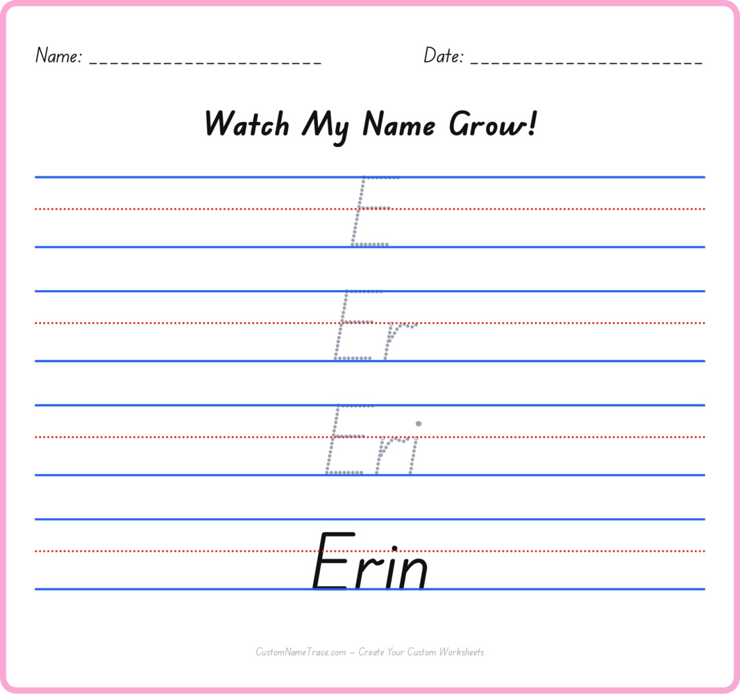 Free Erin custom name tracing - pyramid free worksheet