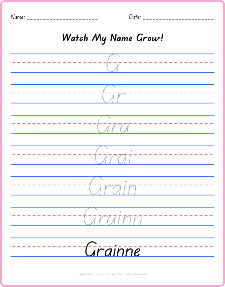 Free Grainne custom name tracing - pyramid free worksheet