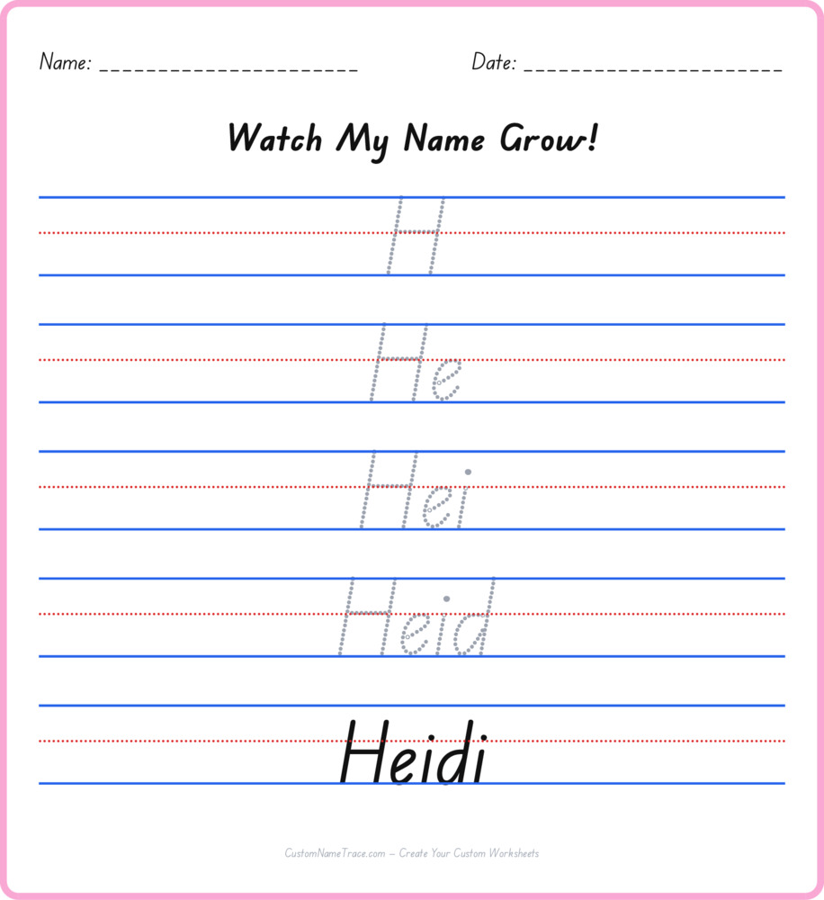 Free Heidi custom name tracing - pyramid free worksheet