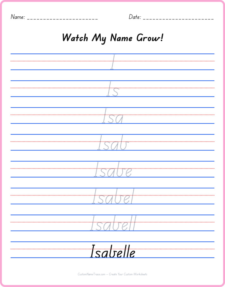 Free Isabelle custom name tracing - pyramid free worksheet