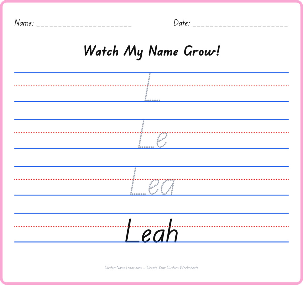 Free Leah custom name tracing - pyramid free worksheet
