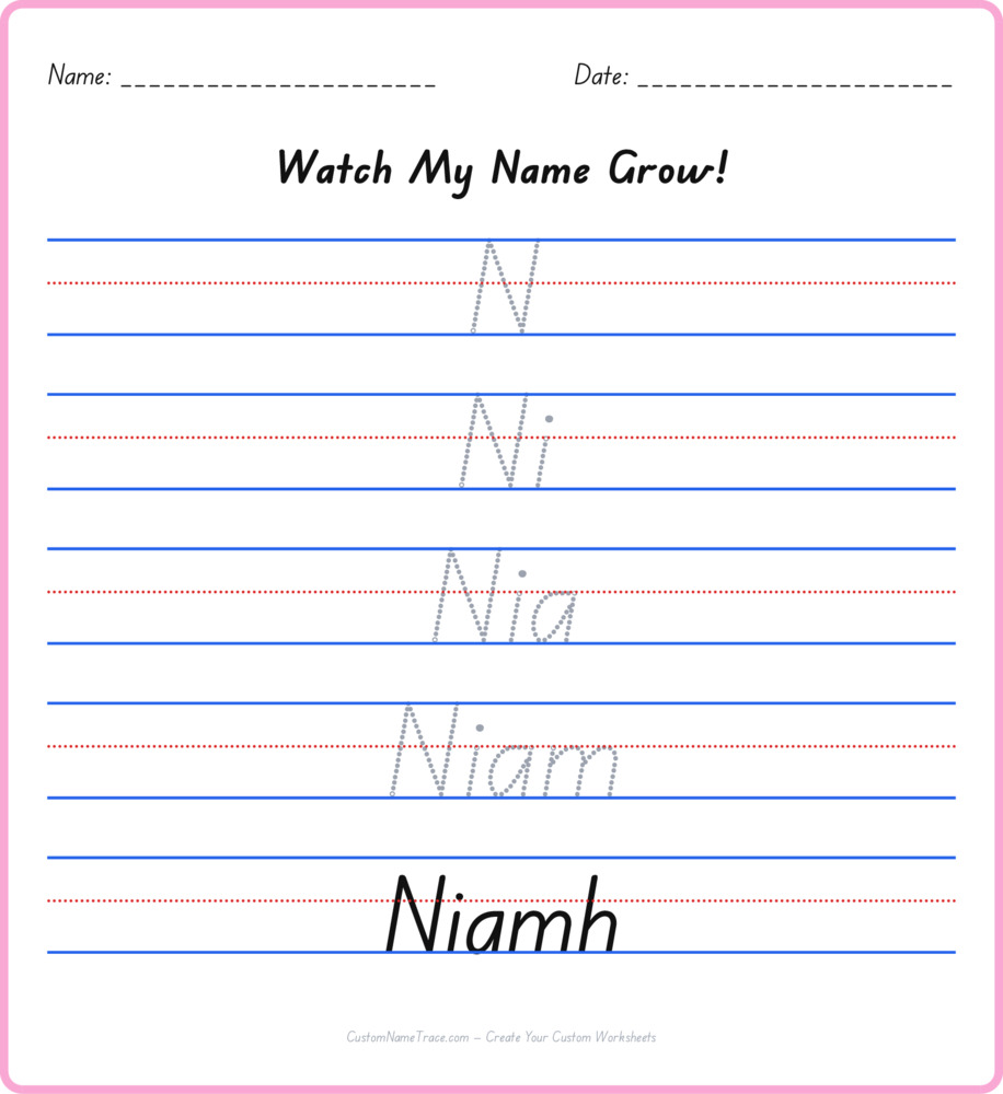 Free Niamh custom name tracing - pyramid free worksheet