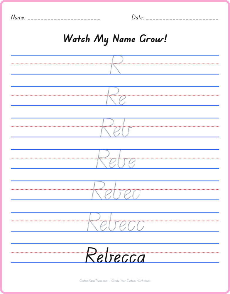 Free Rebecca custom name tracing - pyramid free worksheet