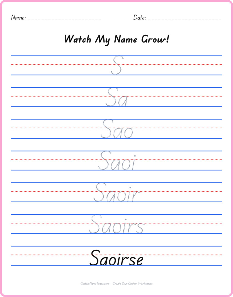 Free Saoirse custom name tracing - pyramid free worksheet