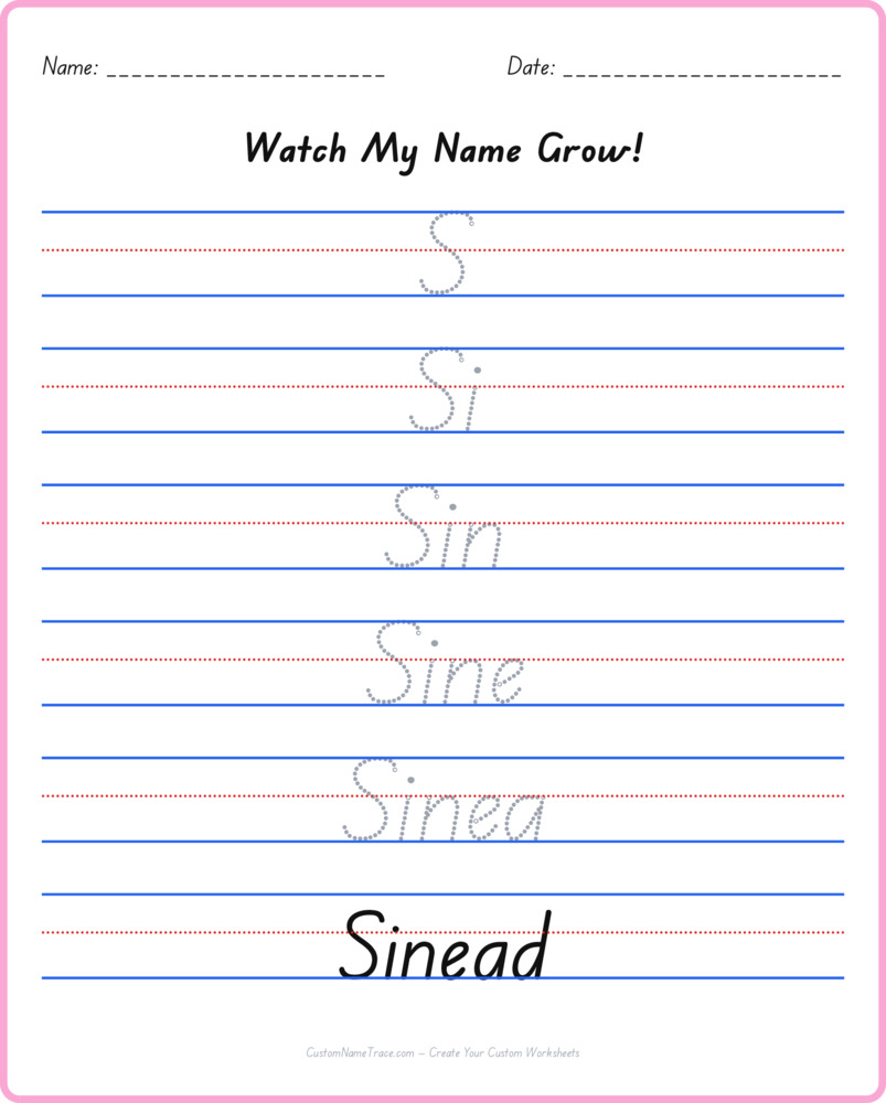 Free Sinead custom name tracing - pyramid free worksheet