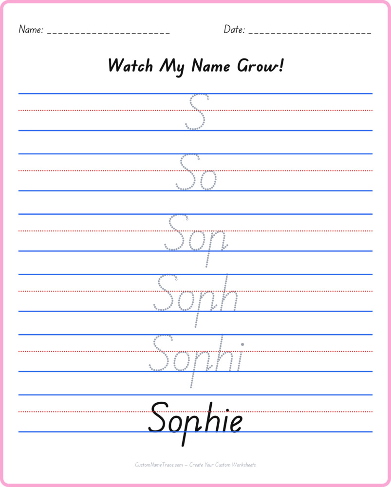 Free Sophie custom name tracing - pyramid free worksheet