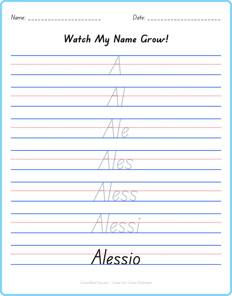 Free Alessio custom name tracing - pyramid free worksheet