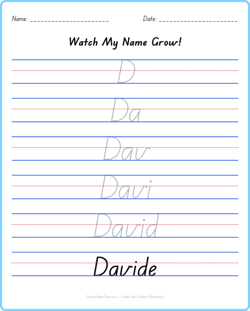 Free Davide custom name tracing - pyramid free worksheet