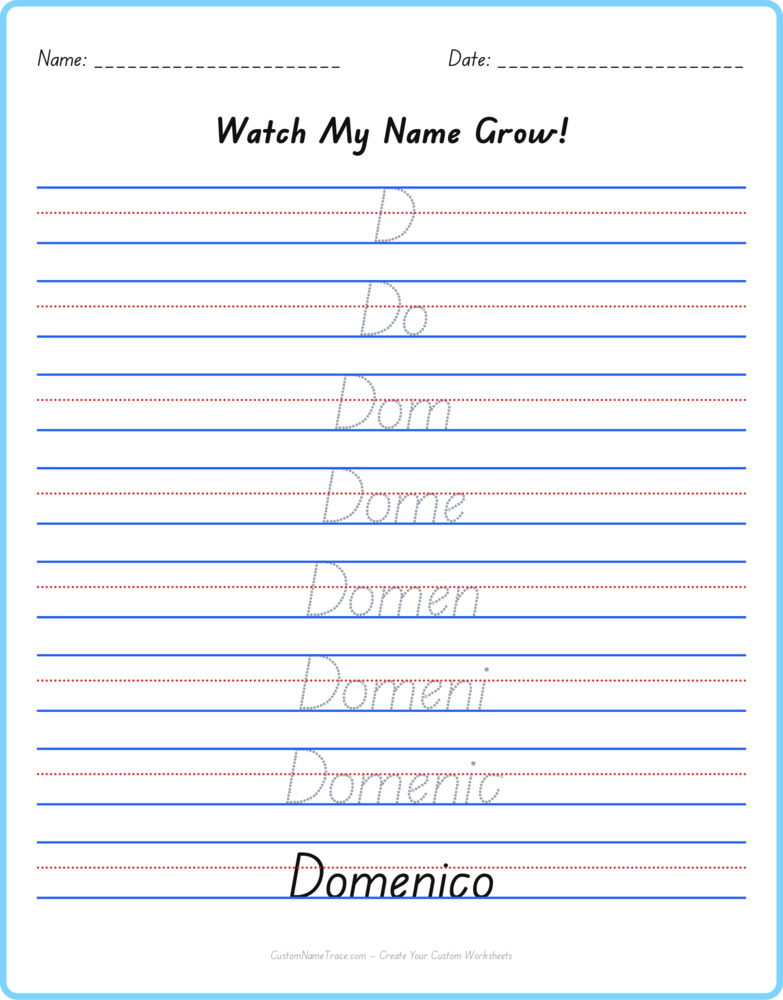 Free Domenico custom name tracing - pyramid free worksheet