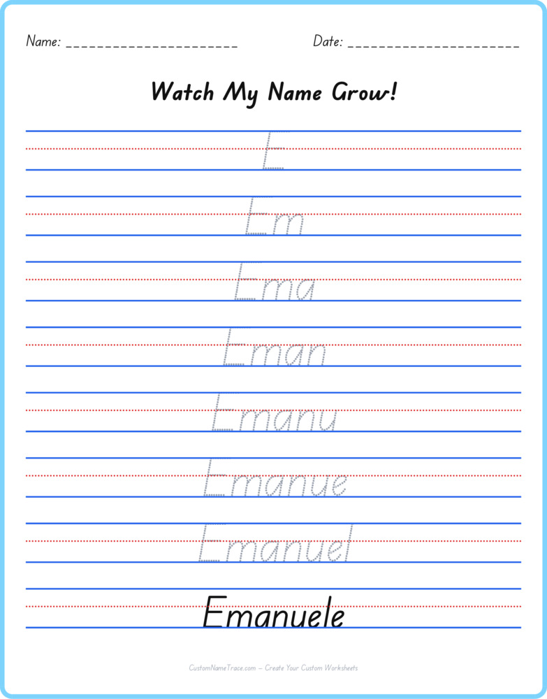 Free Emanuele custom name tracing - pyramid free worksheet