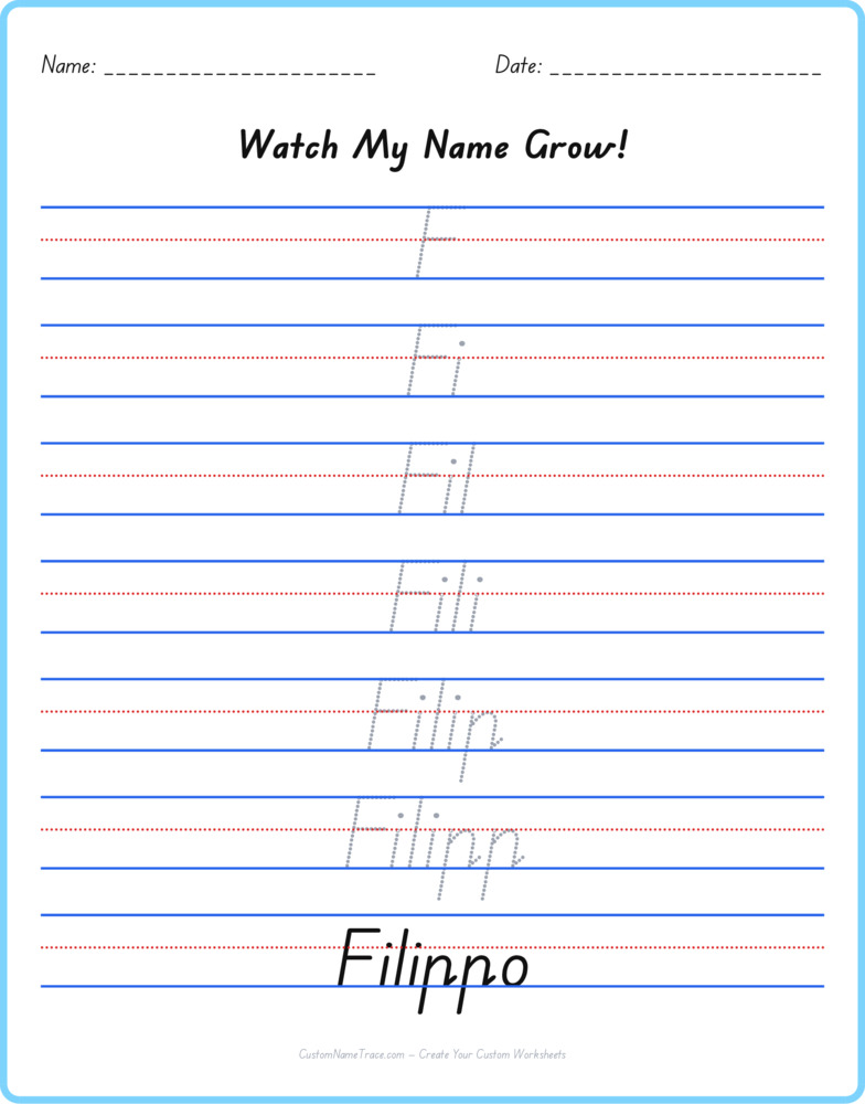 Free Filippo custom name tracing - pyramid free worksheet