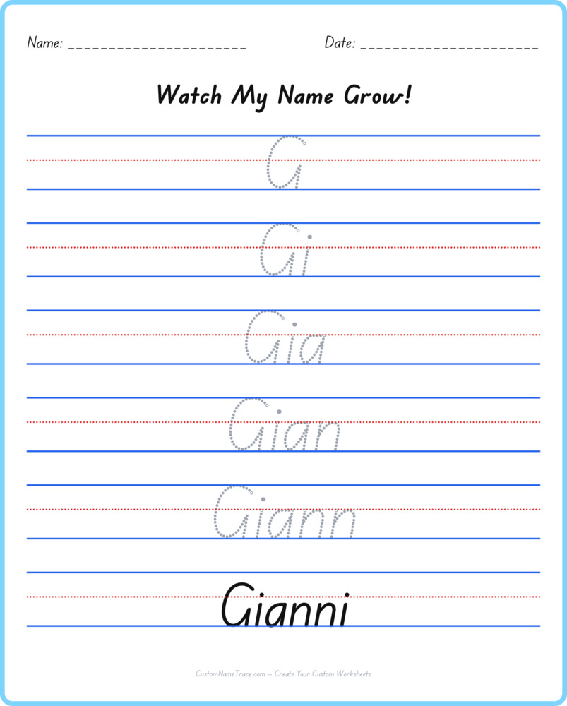 Free Gianni custom name tracing - pyramid free worksheet