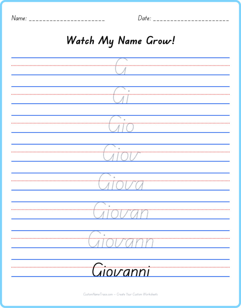 Free Giovanni custom name tracing - pyramid free worksheet