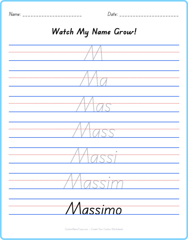 Free Massimo custom name tracing - pyramid free worksheet