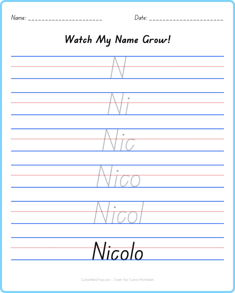 Free Nicolo custom name tracing - pyramid free worksheet