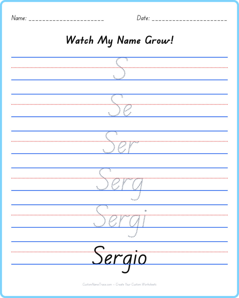 Free Sergio custom name tracing - pyramid free worksheet