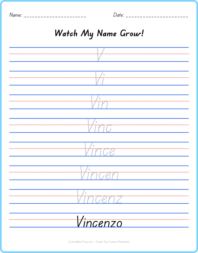 Free Vincenzo custom name tracing - pyramid free worksheet