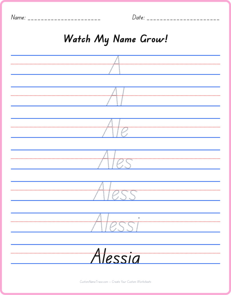 Free Alessia custom name tracing - pyramid free worksheet