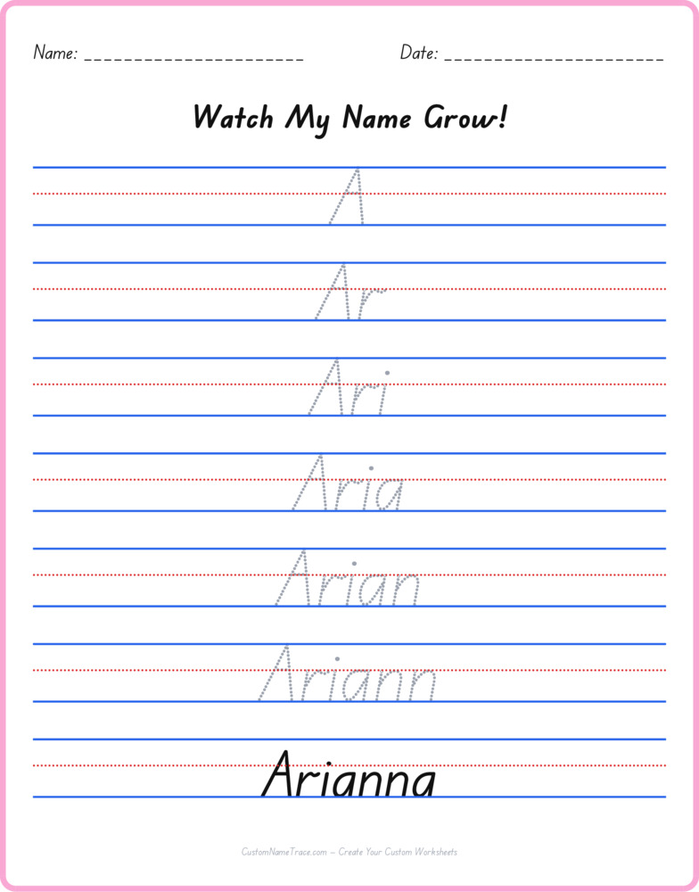 Free Arianna custom name tracing - pyramid free worksheet