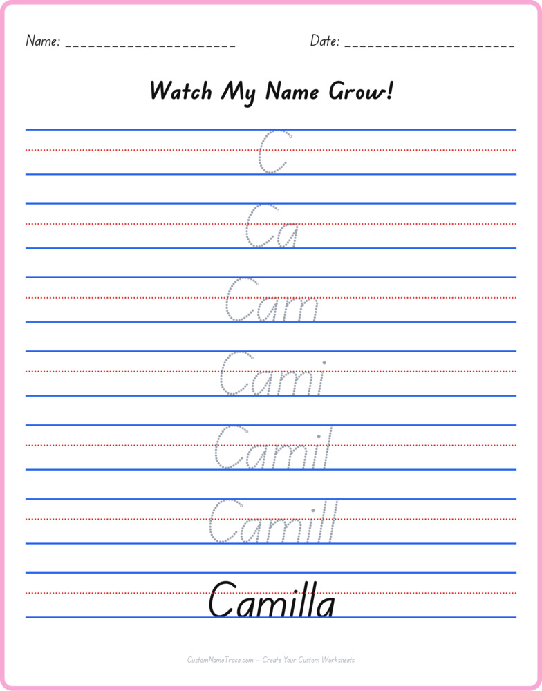 Free Camilla custom name tracing - pyramid free worksheet