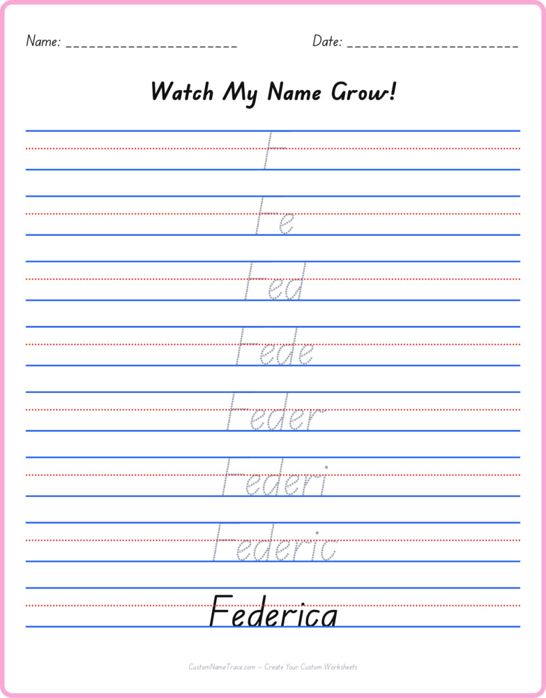 Free Federica custom name tracing - pyramid free worksheet