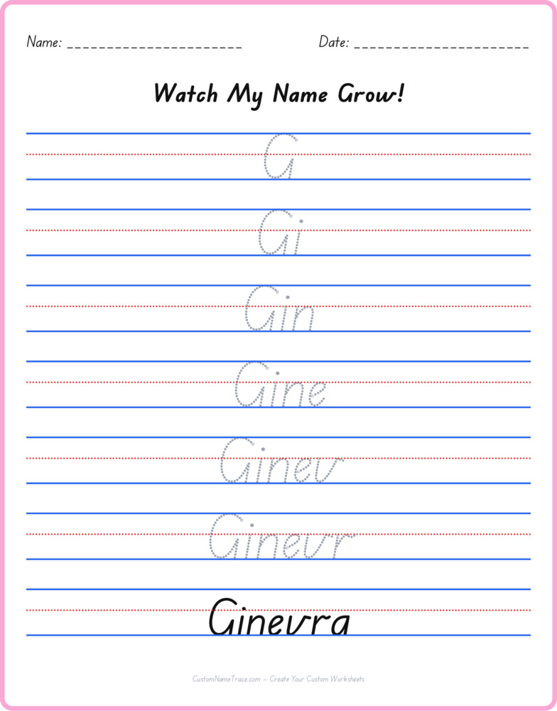 Free Ginevra custom name tracing - pyramid free worksheet