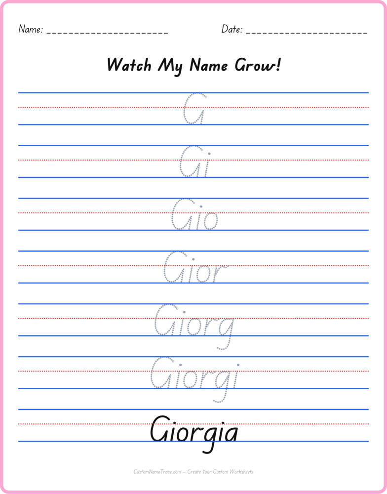 Free Giorgia custom name tracing - pyramid free worksheet