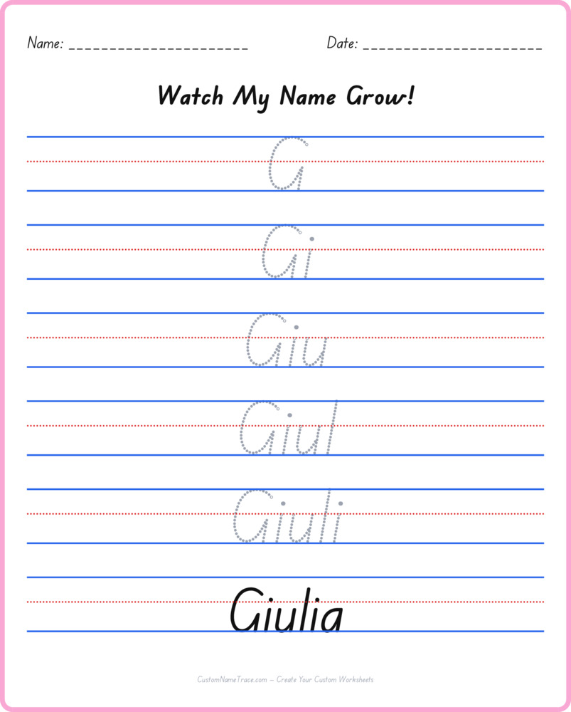 Free Giulia custom name tracing - pyramid free worksheet