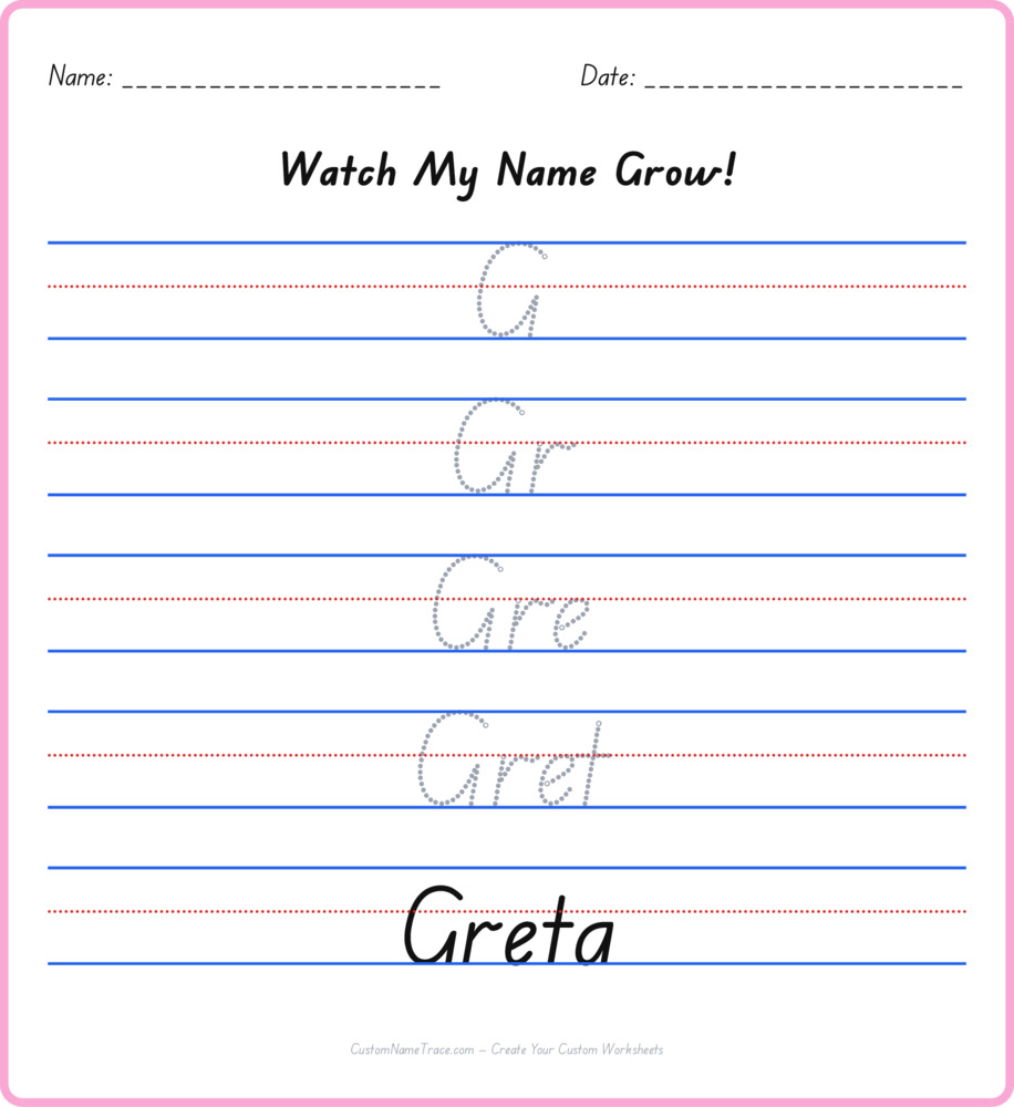 Free Greta custom name tracing - pyramid free worksheet