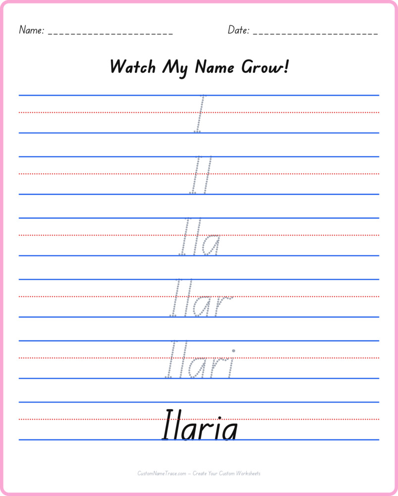 Free Ilaria custom name tracing - pyramid free worksheet