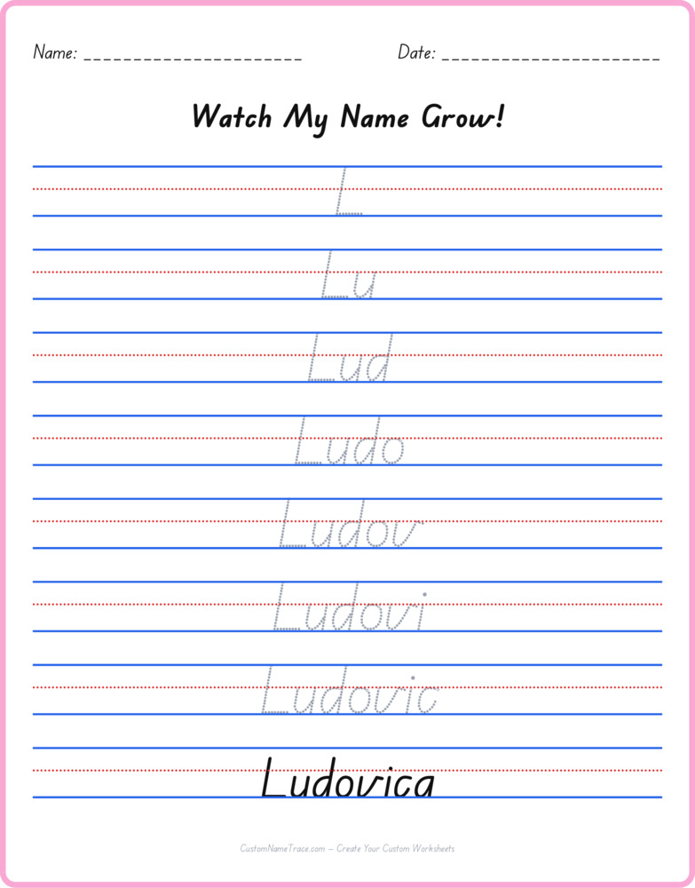 Free Ludovica custom name tracing - pyramid free worksheet