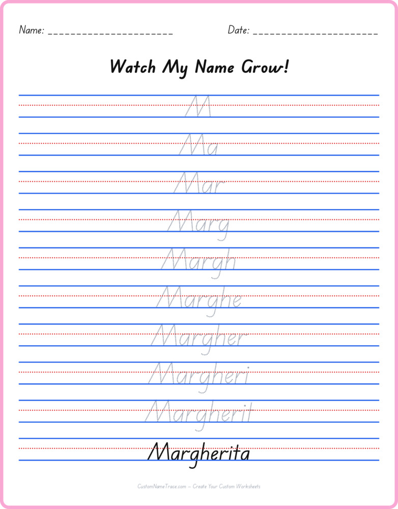 Free Margherita custom name tracing - pyramid free worksheet