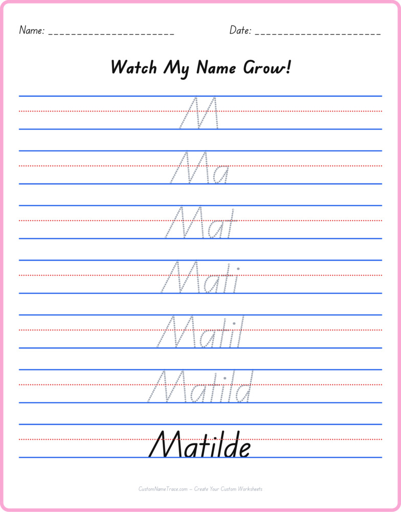 Free Matilde custom name tracing - pyramid free worksheet