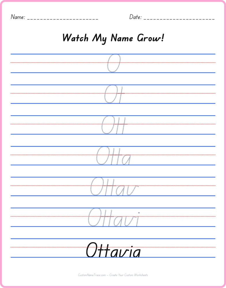 Free Ottavia custom name tracing - pyramid free worksheet