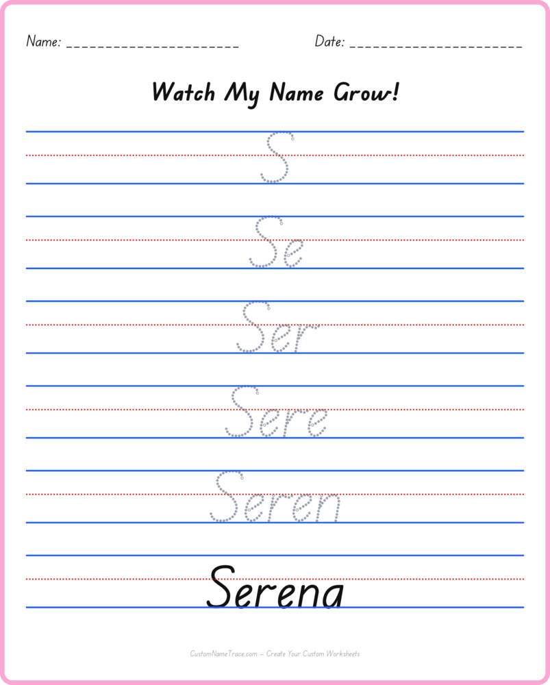 Free Serena custom name tracing - pyramid free worksheet